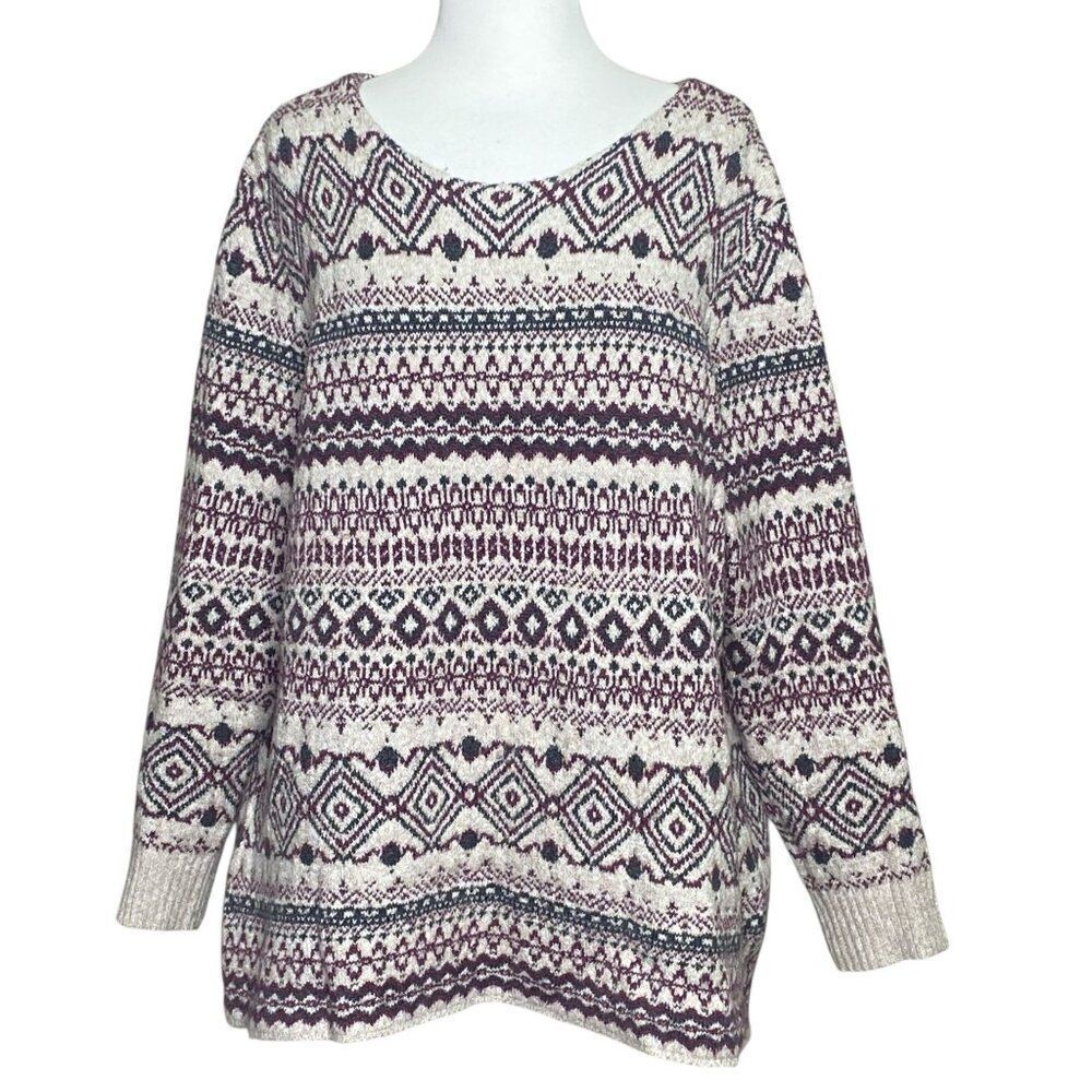 Northcrest Womens Sweater Size 2X Purple, Ivory